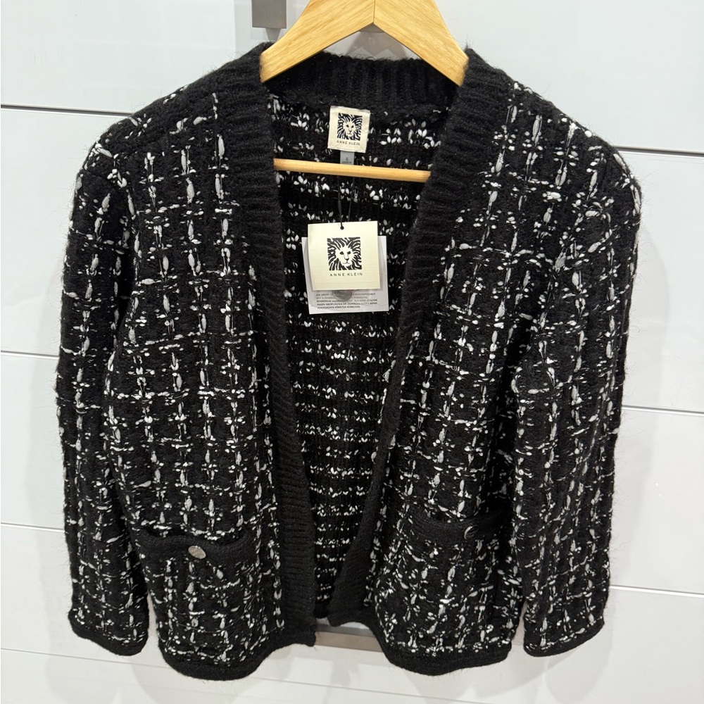 Anne Klein Women's Open-Front Mixed-Stitch Cardigan